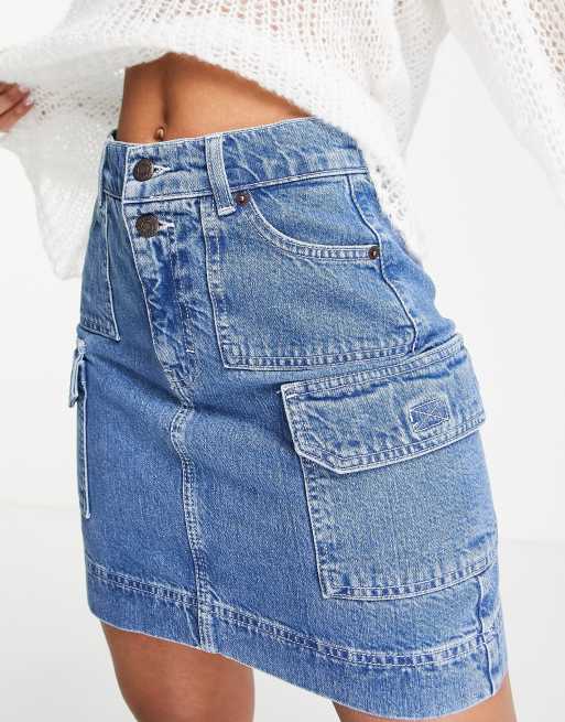 Topshop denim cargo skirt in mid blue | ASOS