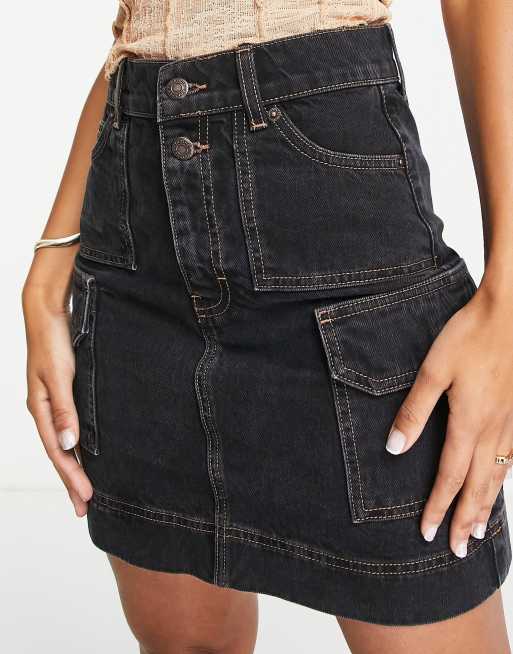 Black denim utility outlet skirt