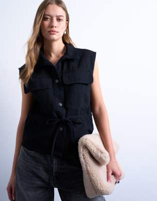 Topshop Denim Cargo Sleeveless Top In Black