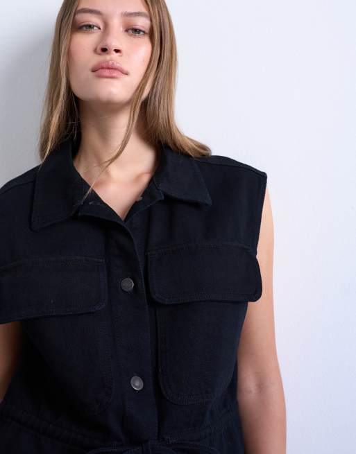 Topshop denim cargo sleeveless top in black, 4 of 4
