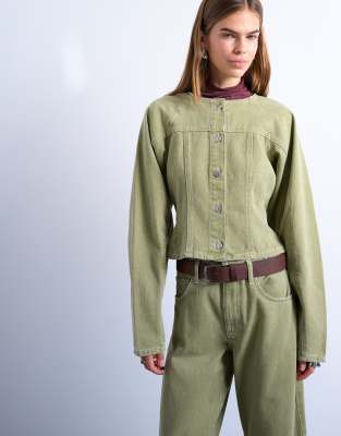 Topshop Topshop denim cinch shirt in avocado-Green