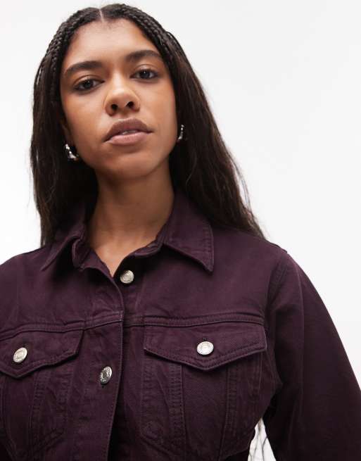 Topshop denim cinch shirt in oxblood, 3 of 4