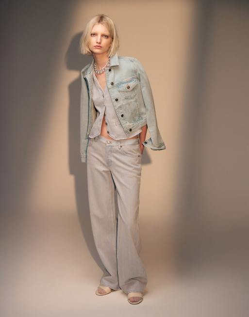 Topshop denim cinch waistcoat in ice blue ASOS