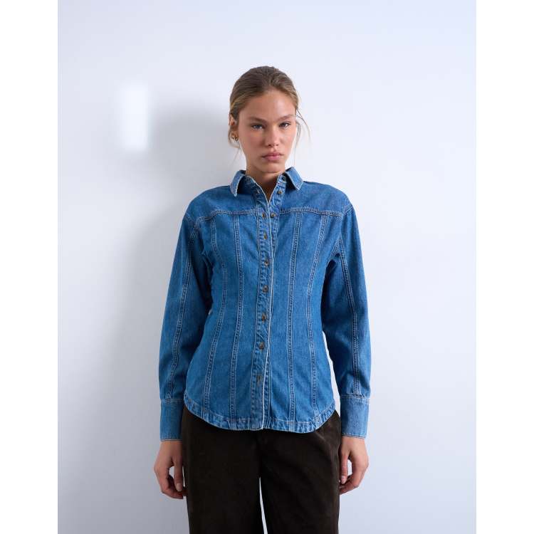トップス EXAMPLE EX DENIM SHIRTS Paris My Ex's Denim Shirt with Crystal Collar in Denim