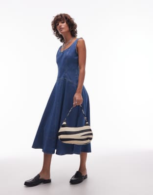 Topshop Denim Circle Dropwaist Strappy Midi Dress