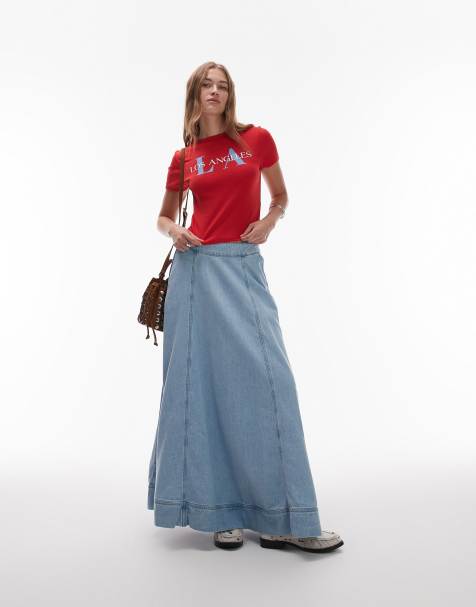 Topshop denim circle maxi skirt in bleach - view 1