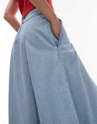 Topshop Denim Circle Maxi Skirt In Blue
