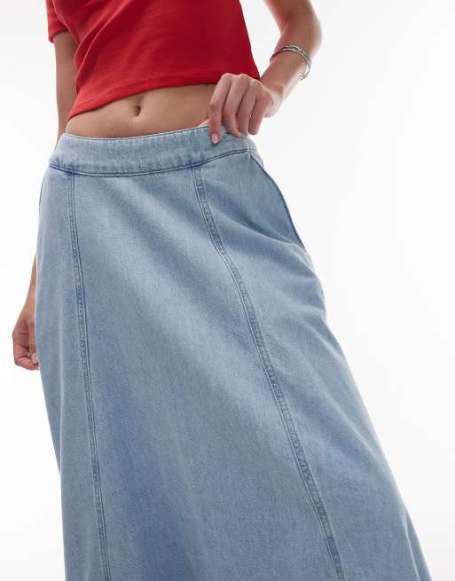 ★ ★ Women's Bleached Indigo Denim Maxi Skirt 47 Bleached Denim Godet Maxi Skirt – Tibi Official