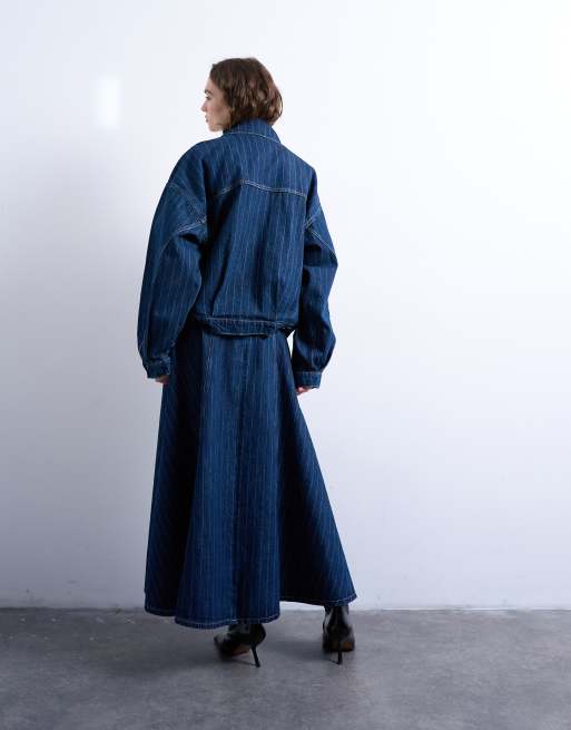 Topshop denim circle maxi skirt in indigo stripe, 2 of 5