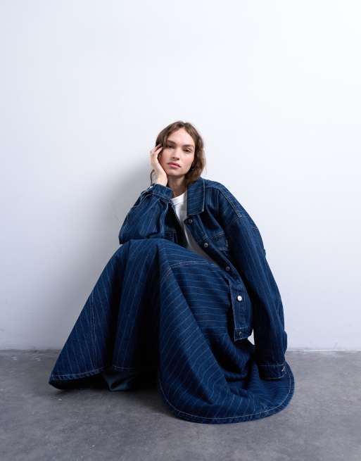 Topshop denim circle maxi skirt in indigo stripe, 3 of 5
