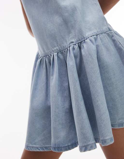 Topshop denim circle peplum mini dress in bleach