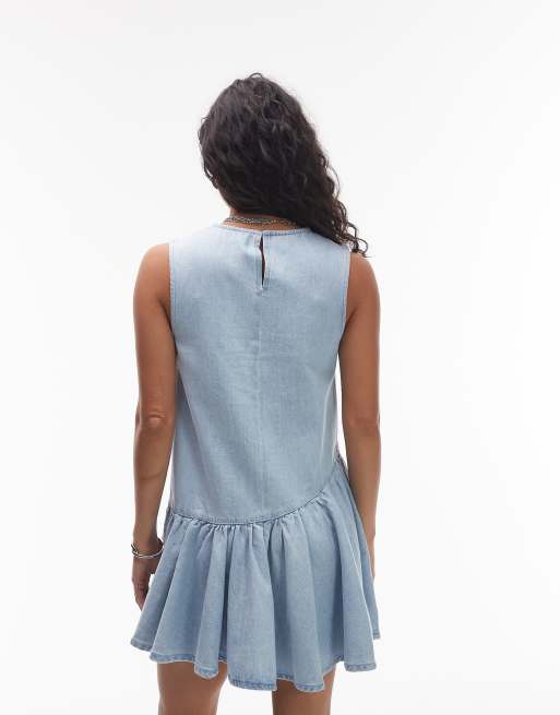 Topshop denim circle peplum mini dress in bleach
