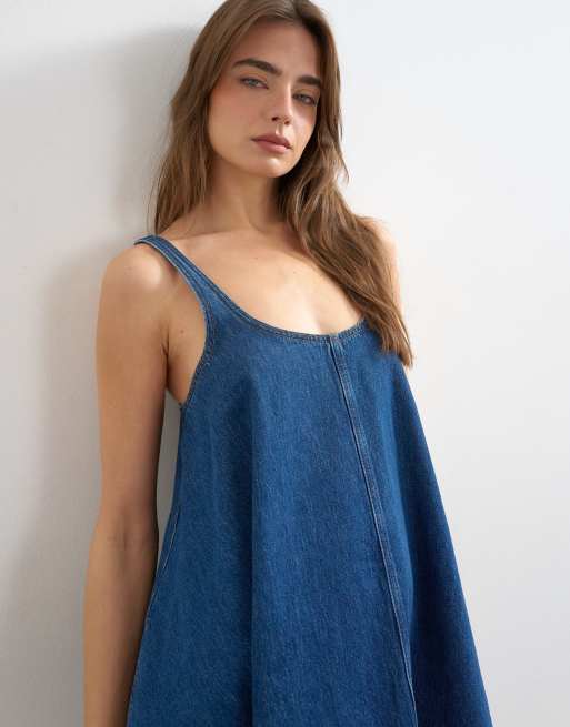 Topshop denim circle pinny dress in rich blue, 2 of 4