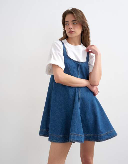 Topshop denim circle pinny dress in rich blue, 3 of 4