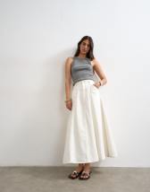 Topshop denim circle seamed maxi skirt in bone