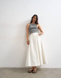 Denim circle seamed maxi skirt in bone