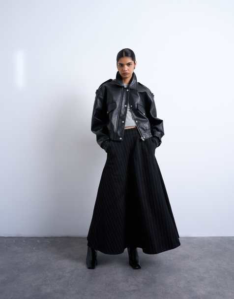 Topshop denim circle skirt in black stripe - view 1