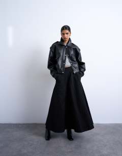 Denim circle skirt in black stripe