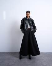 Topshop denim circle skirt in black stripe