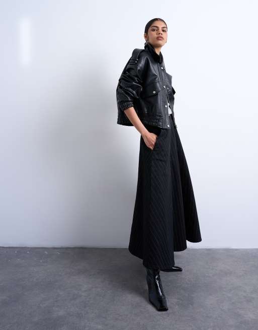 Topshop denim circle skirt in black stripe, 5 of 5