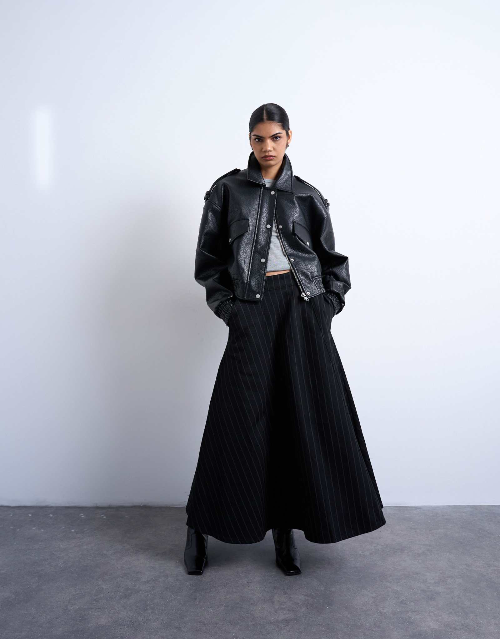 Джинсовая круглая юбка Topshop в черную полоску