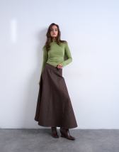 Topshop denim circle skirt in brown