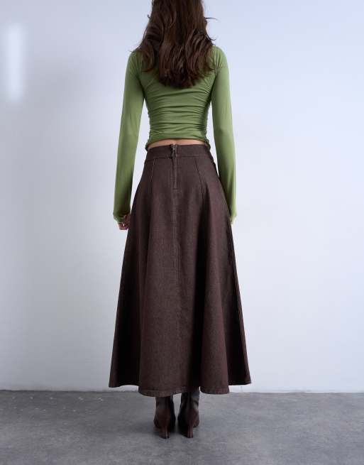 Topshop denim circle skirt in brown, 3 of 5