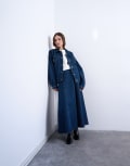 [Topshop] Topshop denim circle skirt in indigo stripe-Blue 10 Indigo