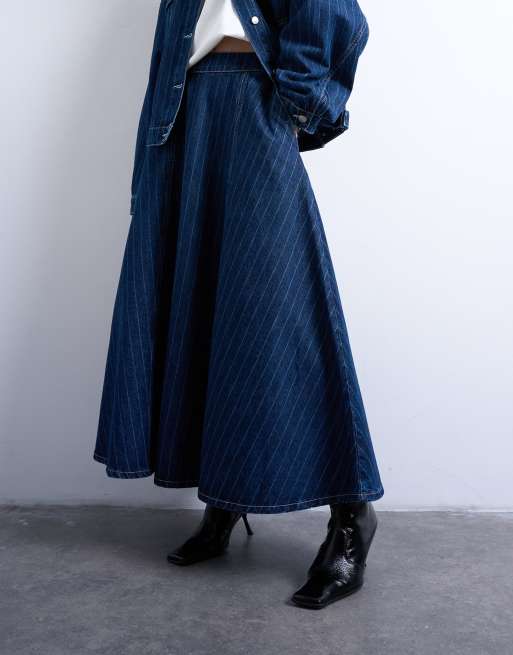 Topshop denim circle skirt in indigo stripe ASOS
