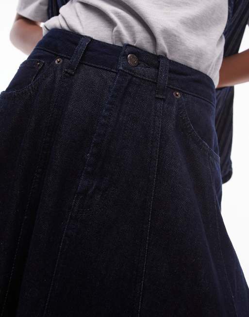 Topshop denim circle skirt in indigo, 4 of 5