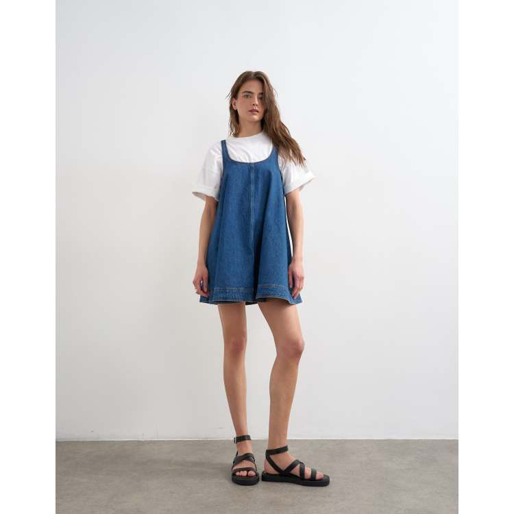 topshop moto denim pinafore dress Topshop MOTO corduroy dungaree dress, in a petrol... | Depop