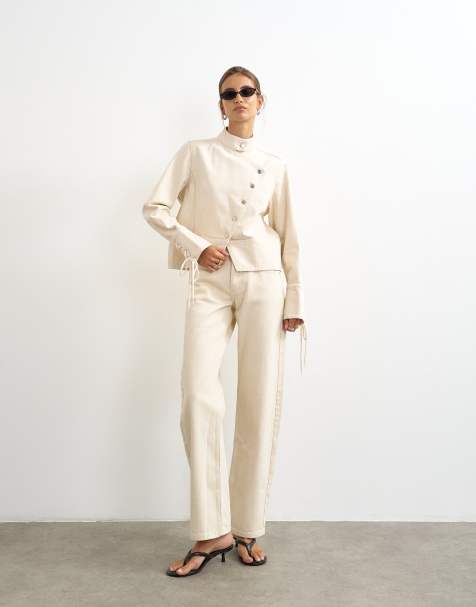 Topshop - Denim co-ord set met veters in lichtbeige - view 1