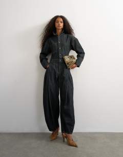 Denim cocoon jumpsuit in black