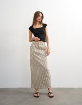 Topshop denim column maxi skirt in black and ecru stripe