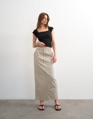 Topshop denim column maxi skirt in black and ecru stripes black ecru stripes 16390₽
