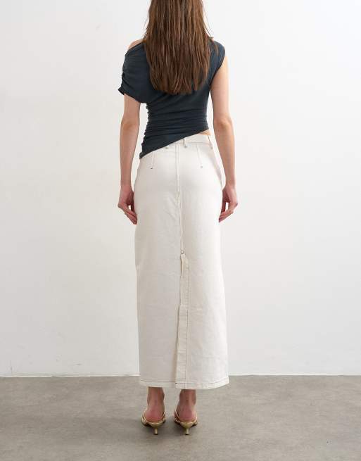 Topshop denim column maxi skirt in bone, 3 of 5