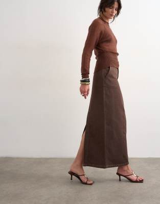 Denim column maxi skirt in chocolate