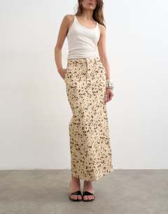 Denim column maxi skirt in deer print