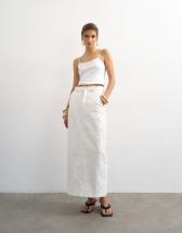 Topshop denim column maxi skirt in distressed ecru
