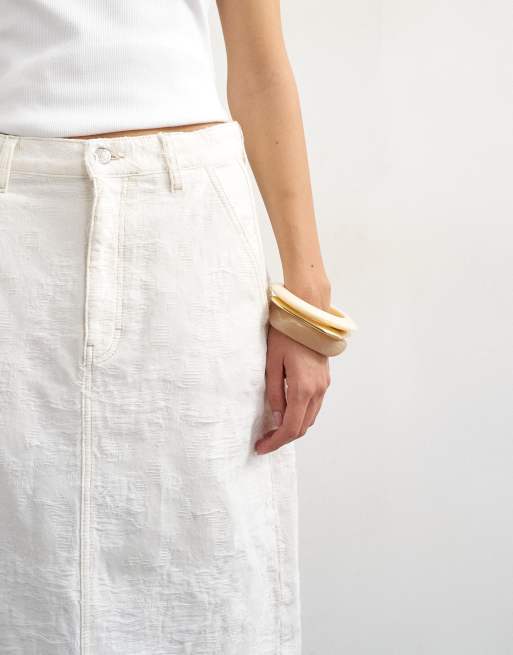 Topshop denim column maxi skirt in distressed ecru, 5 of 5