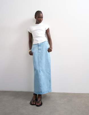 Topshop Denim Column Skirt In Blue