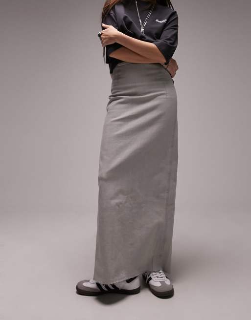 Topshop denim comfort stretch maxi skirt in ice gray | ASOS