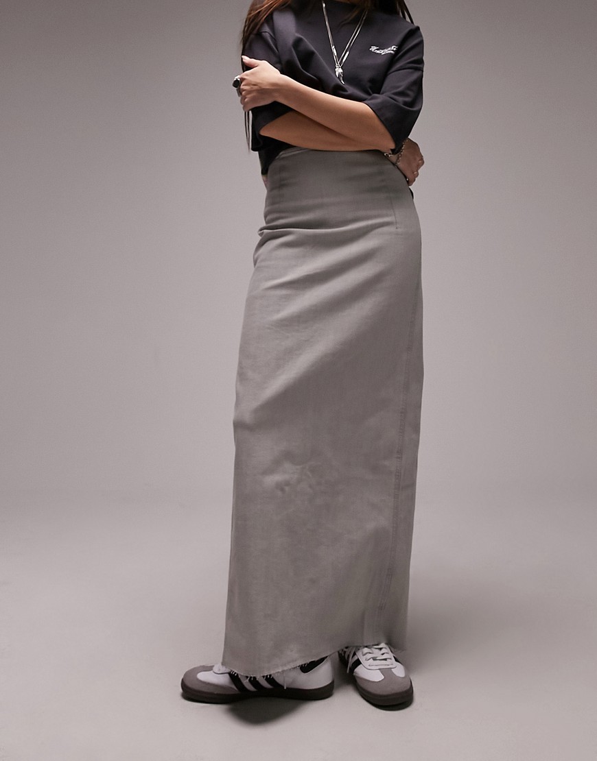 Topshop denim comfort stretch maxi skirt in ice grey