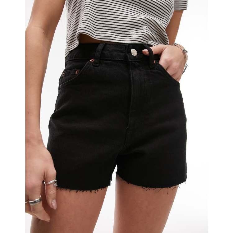 Topshop Rigid Denim Cycling Shorts Washed Black Size 10 MSRP $65