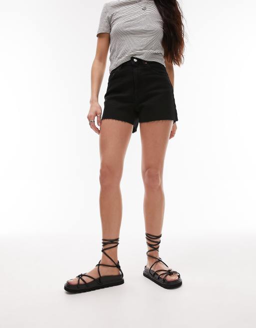 Topshop denim comfort stretch Mom shorts in black ASOS