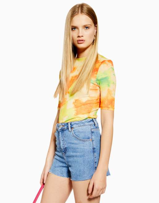 Topshop denim comfort stretch Mom shorts in mid wash blue - MBLUE