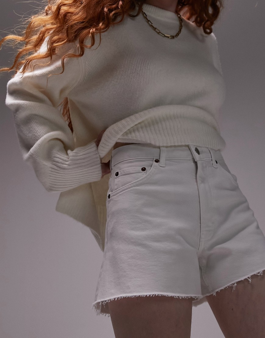 Topshop denim comfort stretch shorts in white