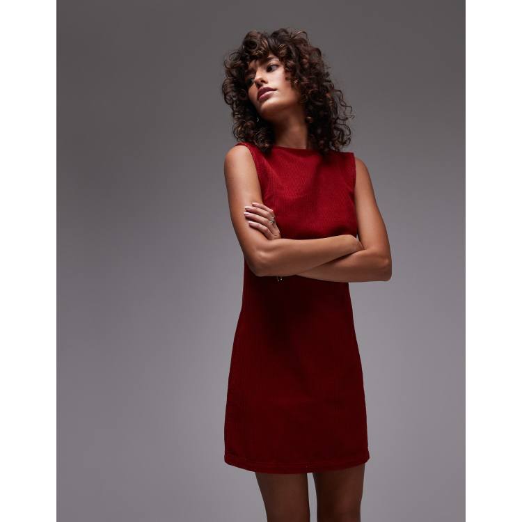 Topshop denim cord low back mini dress in burgundy | ASOS