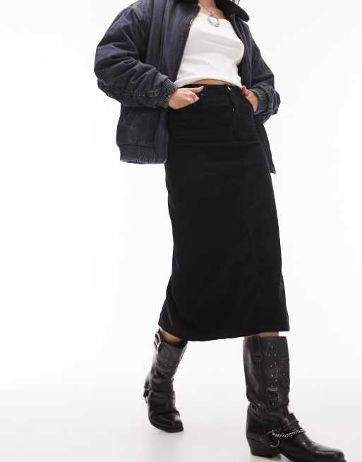 Black corduroy 2025 skirt midi