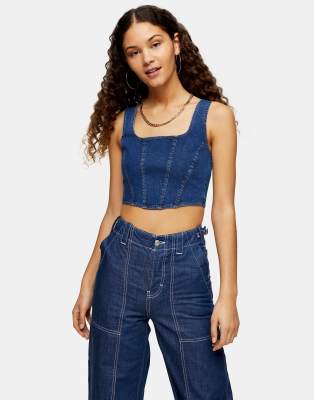 ELLACCI Women's Denim Bustier Crop Top Jean Corset Top Bra with